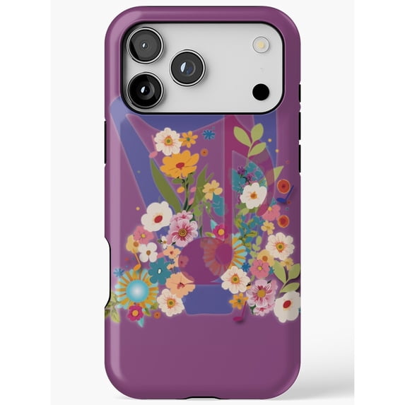 Select Tip Image Purple Floral Letter M Tough iPhone Case, Dual-Layer Polycarbonate and ...