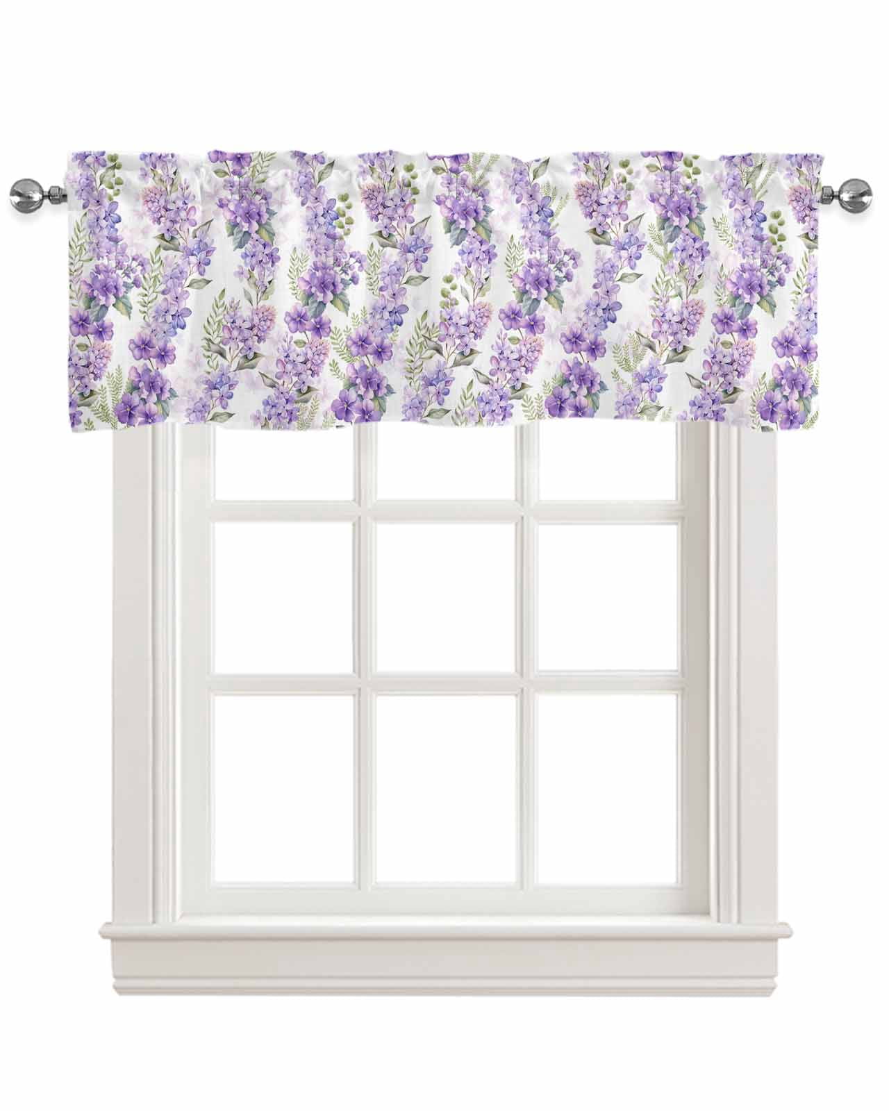 Purple Floral Linen Curtain Valance for Bedroom/Bathroom/Kitchen/Office ...