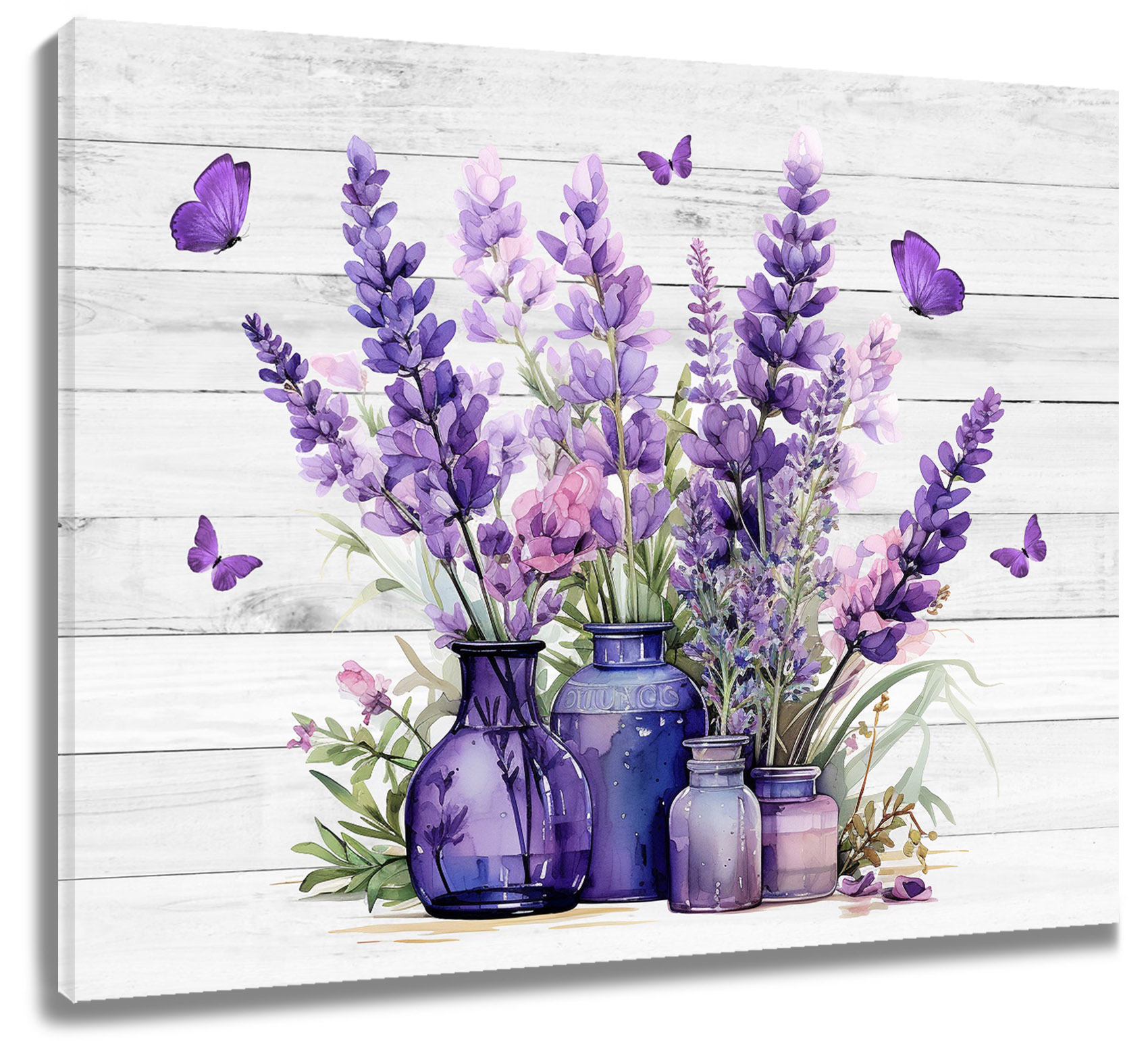 Purple Floral Mason Jar Canvas Wall Art Farmhouse Flowers Print On ...