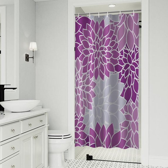 Purple Floral and Petal Pattern Shower Curtain 36"x72" ,Bathroom Decorative Shower Curtains Set with 12 Hooks,Modern Waterproof Washable Shower Curtain