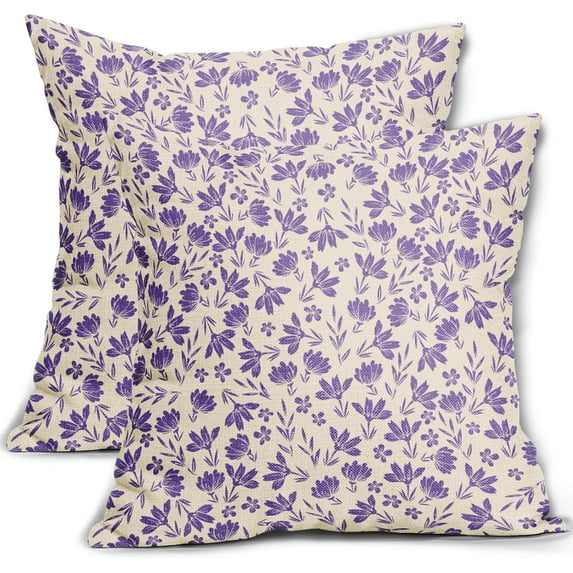 Purple Floral Pillow Covers 20x20 Set of 2 Vintage Rustic Old Style Cute Small Flower Purple Cream Print Decorative Outdoor Pillowcases Farmhouse Throw Cushion Case Decor for Couch Sofa Bed