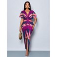thumbnail image 1 of Purple Floral Print V-Neck Split Thigh Bodycon Party Dress For Spring Summer Holiday, 1 of 6