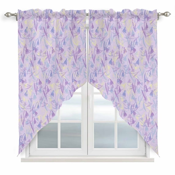 Purple Floral Retro Swag Curtains for Kitchen/Bedroom/Living Room, Abstract Vintage Floral Botanical Scalloped Curtains 63 Inch Long, Window Swag Topper Curtains Valances 2 Panels Set 36"x63"