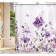 thumbnail image 1 of Purple Floral Shower Curtain, Farm Watercolor Flower Leaves and Butterfly on Country Wooden Shower Curtain for Bathroom, Rustic Farmhous Waterproof Fabric Shower Curtain with 12PCS Hooks, 70X85IN, 1 of 4