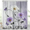 thumbnail image 1 of Purple Floral Shower Curtain Flowers Rustic Lavender Lilac Country Butterfly White Daisy Leaves Black Extra Long XL Large Home Bathroom Decor Bathtub Set with 12 Hooks, 72x84, Retro, 1 of 6