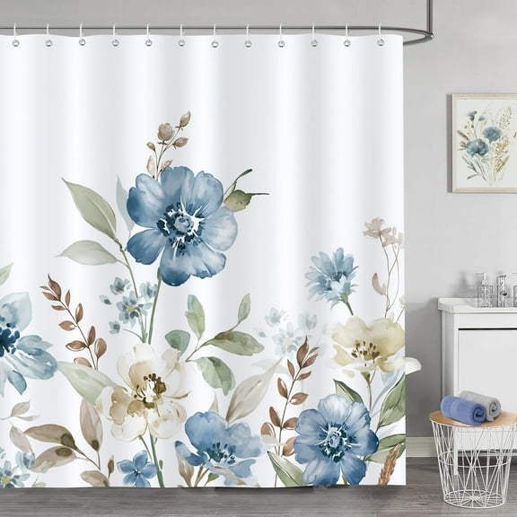 Purple Floral Shower Curtain, Lilac Watercolor Flower Leaves Butterfly Bathroom Decor