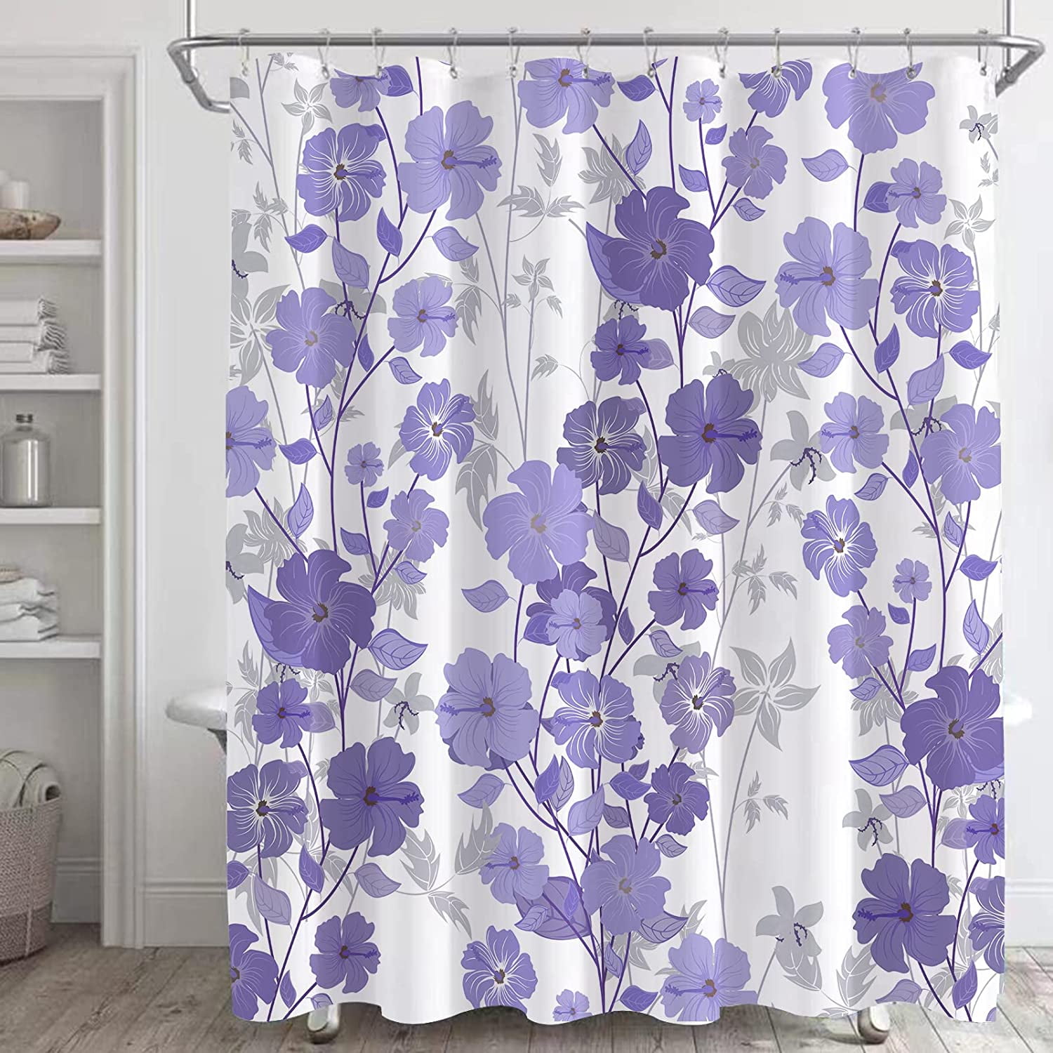 Purple Floral Shower Curtain,Lush Flowers Bathroom Shower Curtains Sets ...