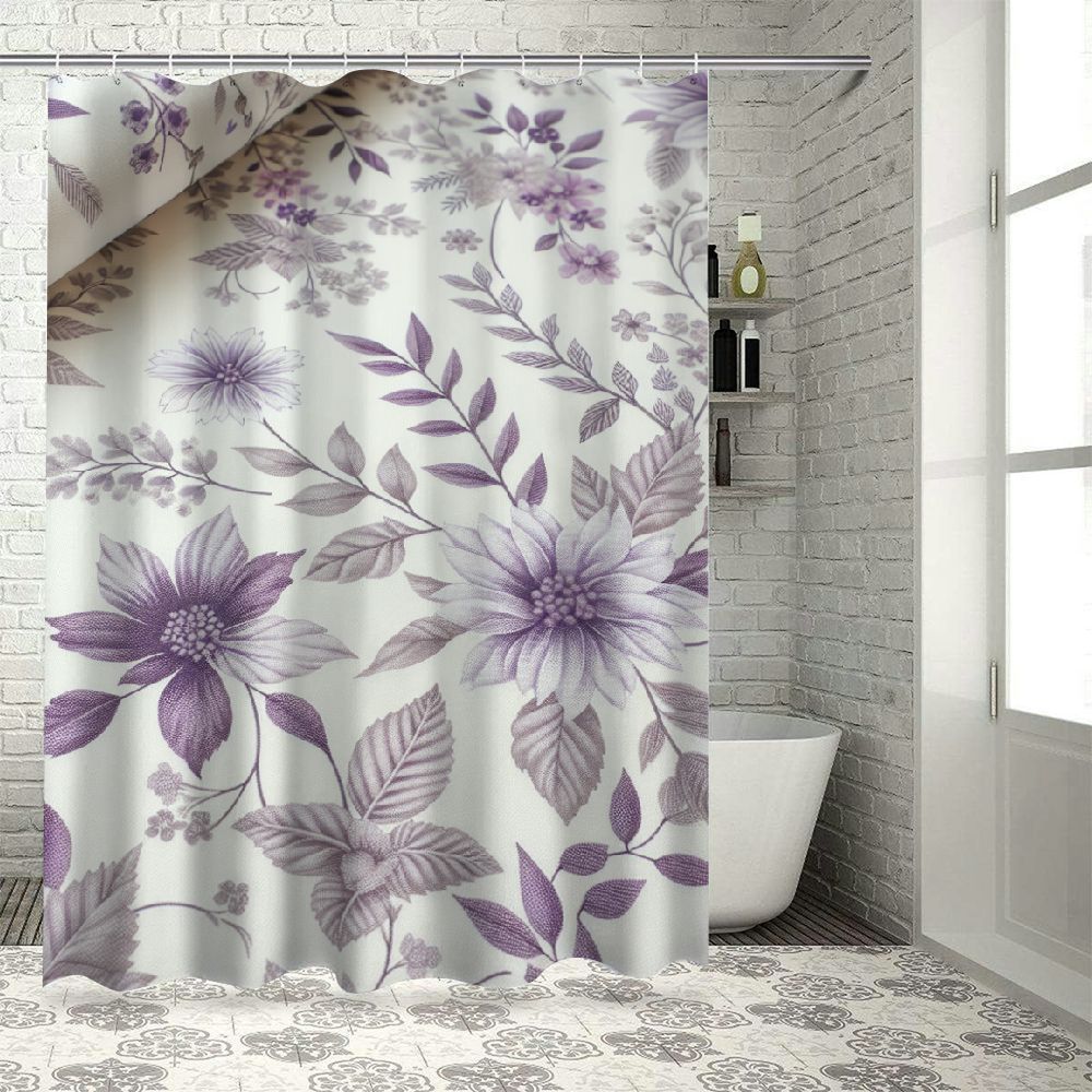 Purple Floral Shower Curtain Rustic Flower Aesthetic Art Theme Small
