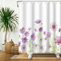 Purple Floral Shower Curtain,Spring Daisy Waterproof Fabric Bathroom Curtain with Hooks,72x72 in