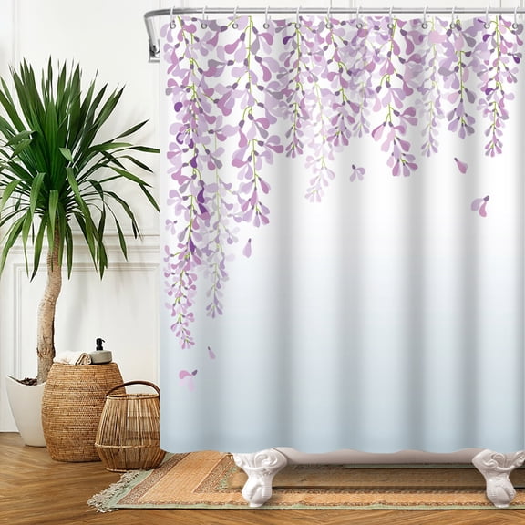 Purple Floral Shower Curtain Spring Lavender Bathroom Curtain Decor 60x72 in