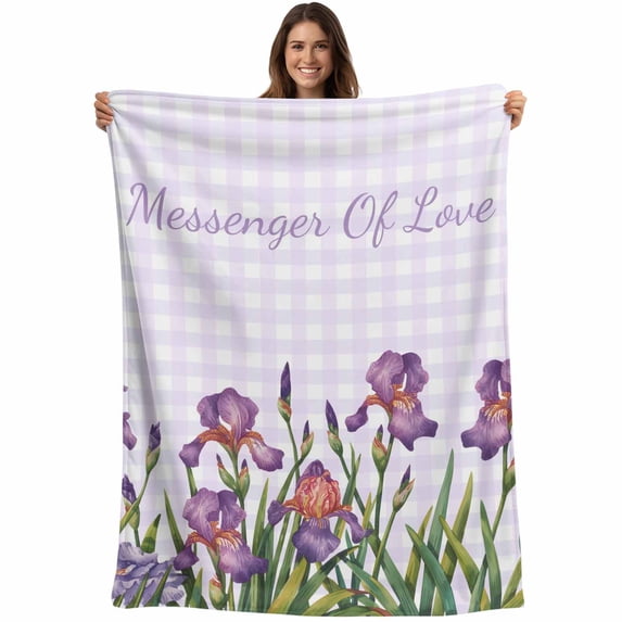 Purple Floral Spring Blanket Soft Cozy Warm Throw Blanket for Couch, Plush Fuzzy Flannel Fleece Blankets for Sofa, Lavender Buffalo Plaid Botanical Bed Blankets Lightweight Gifts for Women, 40"x50"