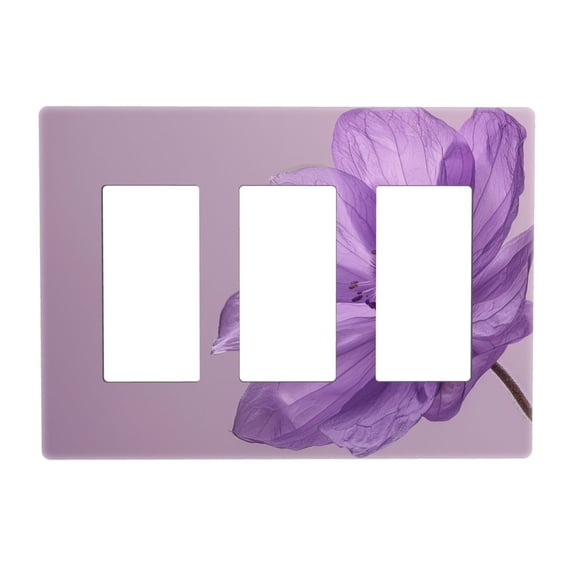 Purple Floral Switch Cover Decorative Wall Plate 3-Gang Screwless Standard Size