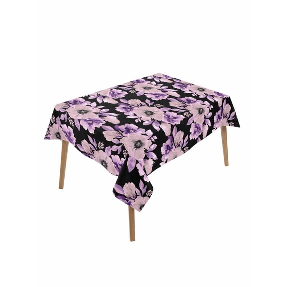 Purple Floral Table Cloth, Waterproof Tablecloth for Rectangle Tables, Abstract Watercolor Flower Leaf Plant Reusable Washable Fabric Table Cover for Restaurant Kitchen Dining Tables 52"x70"