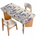 thumbnail image 1 of Purple Floral Table Cloths for 4 Foot Rectangle Tables, Spring Lavender Daisy Butterflies Botanical Beige Patio Waterproof Elastic Fitted Tablecloths, Washable Rectangular Table Cover for Camping, 1 of 8