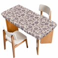 thumbnail image 1 of Purple Floral Table Cloths for 6 Foot Rectangle Tables, Spring Plants Flowers Vintage Rustic Patio Waterproof Elastic Fitted Tablecloths, Washable Rectangular Table Cover for Camping, 1 of 8