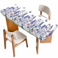 thumbnail image 1 of Purple Floral Table Cloths for 8 Foot Rectangle Tables, Spring Lavender Daisy Butterflies Botanical Patio Waterproof Elastic Fitted Tablecloths, Washable Rectangular Table Cover for Camping, 1 of 8