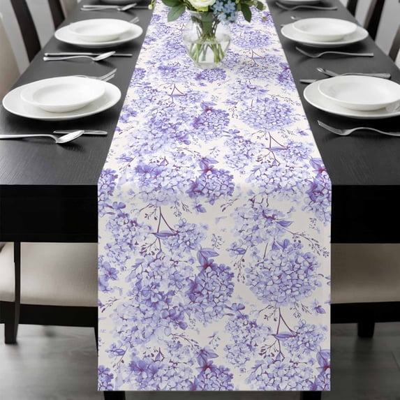 Purple Floral Table Runner 48 Inches Long, Hydrangeas Flower Spring Summer Botanical Kitchen Coffee Dining Table Decoration for Home Party Birthday Wedding Home Decor 13x48 Inches