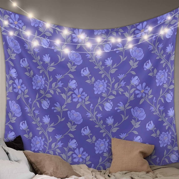 Purple Floral Tapestry for Bedroom Wall Hanging Tapestry, Spring Abstract Art Flower Botanical Ceiling Backdrop Tapestries Poster Blanket Wall Decor for Teens Room Living Room Dorm 51" x 59"