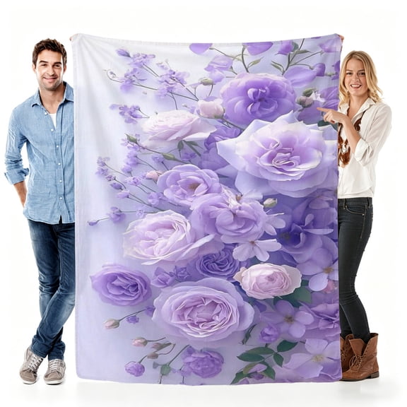 Purple Floral Throw Blanket Gift for Mom, Cozy Blossom Pattern Blanket for Mother's Day, Mom Birthday Present, Soft Lightweight Decorative Blanket for Sofa Bed Couch Daily Use 30x40in(size: