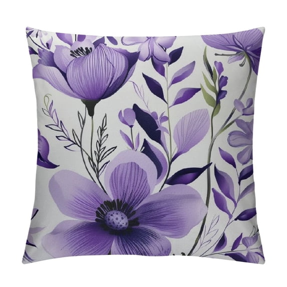 Purple Floral Throw Pillow Case, Cute Flower Decor Pillow Cover, Bedroom Living Room Cushion Cover for Couch Sofa Bed,