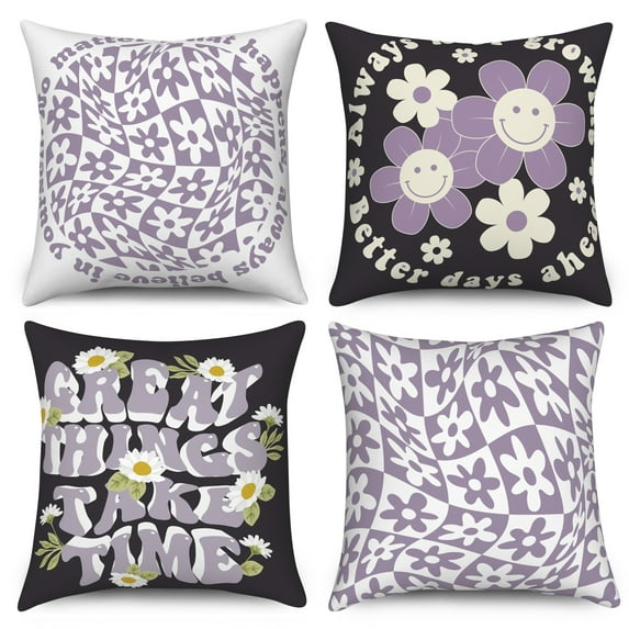 Purple Floral Throw Pillow Covers 16x16 Set of 4,Daisy Flower Pillow Cases for Bed Couch Home Decor