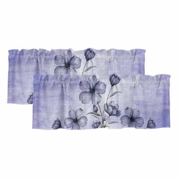 Purple Floral Valances for Windows, Decorative Rod Pocket Window Valance Curtains, Vintage Botanical Gradient Pastel Painting Short Curtain Drapes for Kitchen/Living Room, 2 Panels, 54" W x 18" L