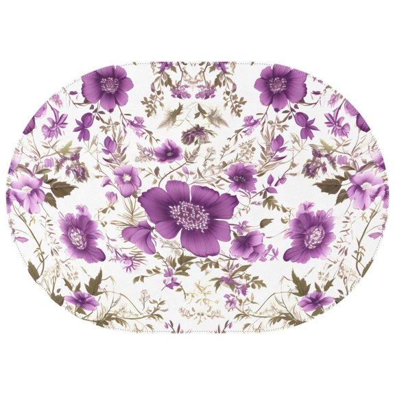 Purple Floral Wildflower Farmhouse Oval Table Clothes 60x84in Polyester Washable Foldableand Durable Table Cloths for Dining/Party/Buffet/Wedding