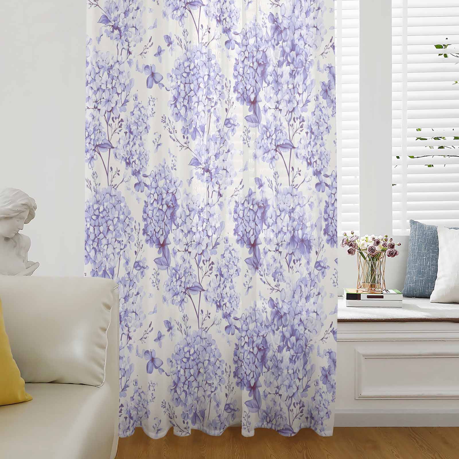 Purple Floral Window Curtain 108 Inches Long,Hydrangeas Flower Spring ...