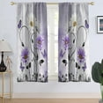 thumbnail image 1 of Purple Floral Window Curtain Lavender Lilac Rustic Flowers Country Butterfly White Daisy Abstract Black Leaves Living Room Bedroom Window Drapes Treatment Fabric 1 Pair, 42" W x 63" L, Wooden, 1 of 6