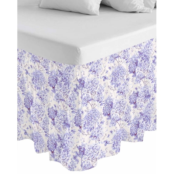 Purple Floral Wrap Around Bed Skirts for California King Bed 16" Drop,Bed Skirt with Adjustable Elastic Belt Dust Ruffle Bed Valance Hydrangeas Flower Spring Summer Botanical Bed Frame Cover