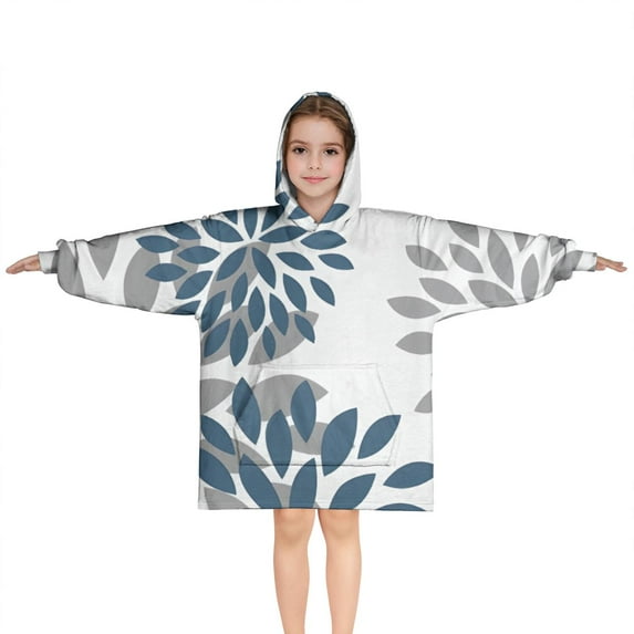 Purple Floral and Petal Pattern Blanket Hoodies for Kids 6-13YR Oversize Wearable Blanket Hoodies for Boys Girls Teens