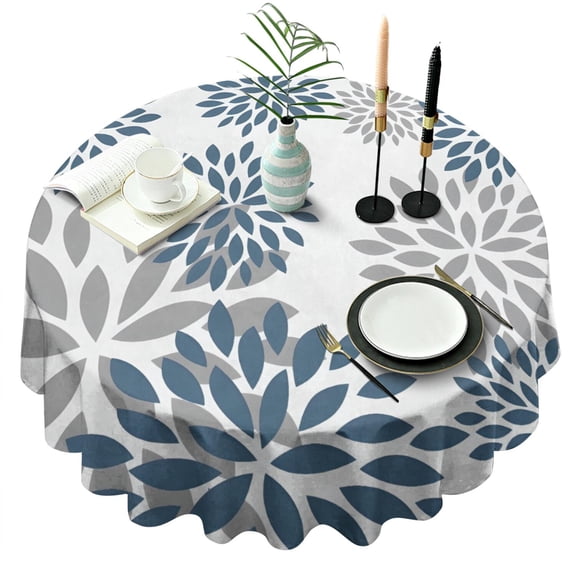 Purple Floral and Petal Pattern Round Tablecloth 60"x60",Wrinkle Wipeable Table Cloth for Kitchen Dining Room Picnic Patio Party