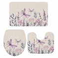 thumbnail image 1 of Purple Florals Bath Mat 3 Piece Bathroom Rug Set, Spring Butterflies Dragonfly Retro Beige Non Slip Bath Rug Contour Mat and Toilet Lid Cover, Absorbent Shower Mats Soft Bath Rugs and Mats Sets, 1 of 8