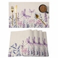 thumbnail image 1 of Purple Florals Placemats Set of 8 Spring Butterflies Dragonfly Retro Beige Place Mats Indoor Wipeable Table Mats Washable Cloth Dining Table Placemats for Kitchen Holiday Party Home Decor 13x19 Inch, 1 of 9