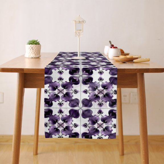 Purple Flower (2) Table Runner, Seasonal Fall Winter Kitchen Dining Table Decoration for Home Party Decor 13 x 36 Inch