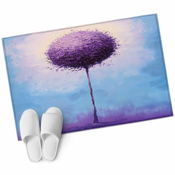 Purple Flower Area Rug 2x3ft Abstract Watercolor Gradient Purple Floral Tree Cloud Non-Slip Washable Square Rugs Soft Felt Indoor Floor Mat for Bedroom Kitchen Living Room Bathroom