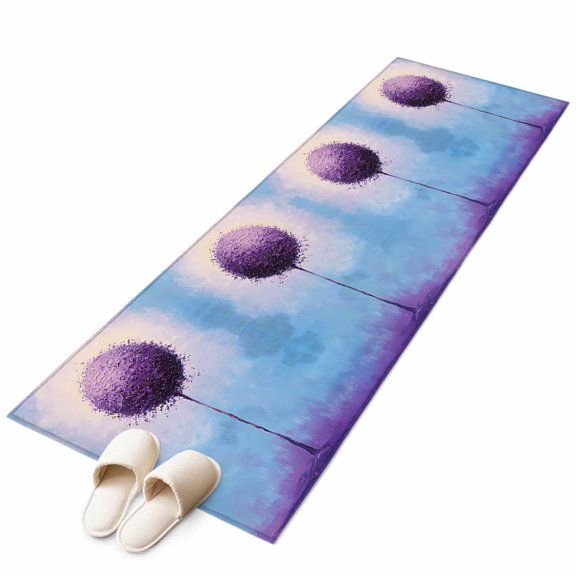 Purple Flower Area&nbsp;Rug 2x6ft Abstract Watercolor Gradient Purple Floral Tree Cloud Non-Slip&nbsp;Washable Square&nbsp;Rugs Soft Felt Indoor Floor Mat for Bedroom Kitchen Living Room Bathroom