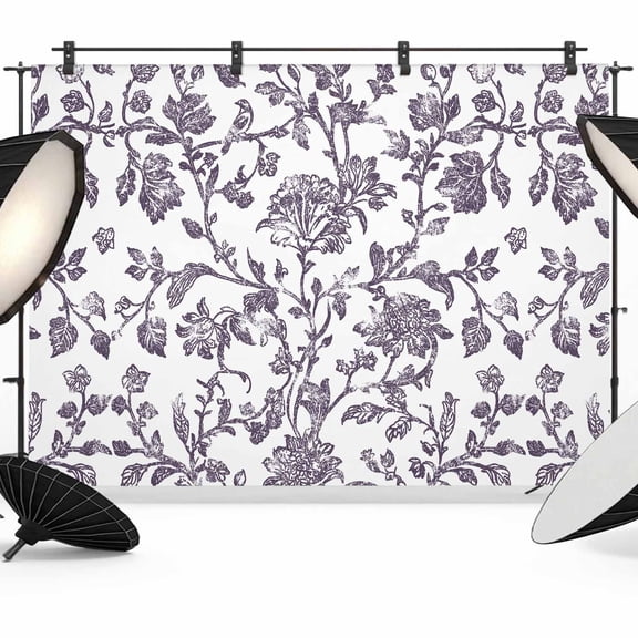 Purple Flower Backdrop for Photoshoot,Photography Photo Studio Background Wall Backdrop,Vintage Farmhouse Boho Leaf Spring Plant Back Drop Banner Panel for Portraits Wedding Live Streaming 8x6Ft