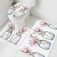 thumbnail image 1 of Purple Flower Bathroom Rugs Set Glass Bottle Floral Non Slip Absorbent Soft Bath Mats 3 Piece Set with Bathroom Rug, U-Shaped Floor Mat, Toilet Seat Cover Large Size, 1 of 9