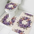 thumbnail image 1 of Purple Flower Bathroom Rugs Set Spring Wreath Non Slip Absorbent Soft Bath Mats 3 Piece Set with Bathroom Rug, U-Shaped Floor Mat, Toilet Seat Cover Large Size, 1 of 9