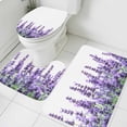 thumbnail image 1 of Purple Flower Bathroom Rugs Set Welcome Spring Lavender Floral Garden Watercolor Non Slip Absorbent Soft Bath Mats 3 Piece Set with Bathroom Rug, U-Shaped Floor Mat, Toilet Seat Cover Small Size, 1 of 9