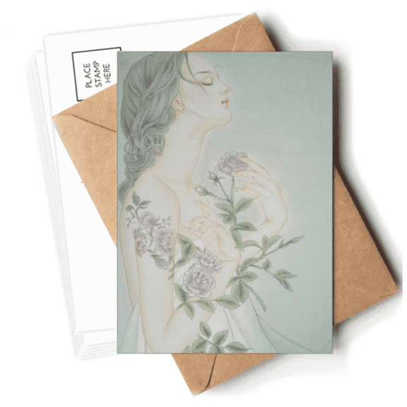 Purple Flower Beauty Chinese Painting Postcards Envelopes Blank Note Cards Mailing