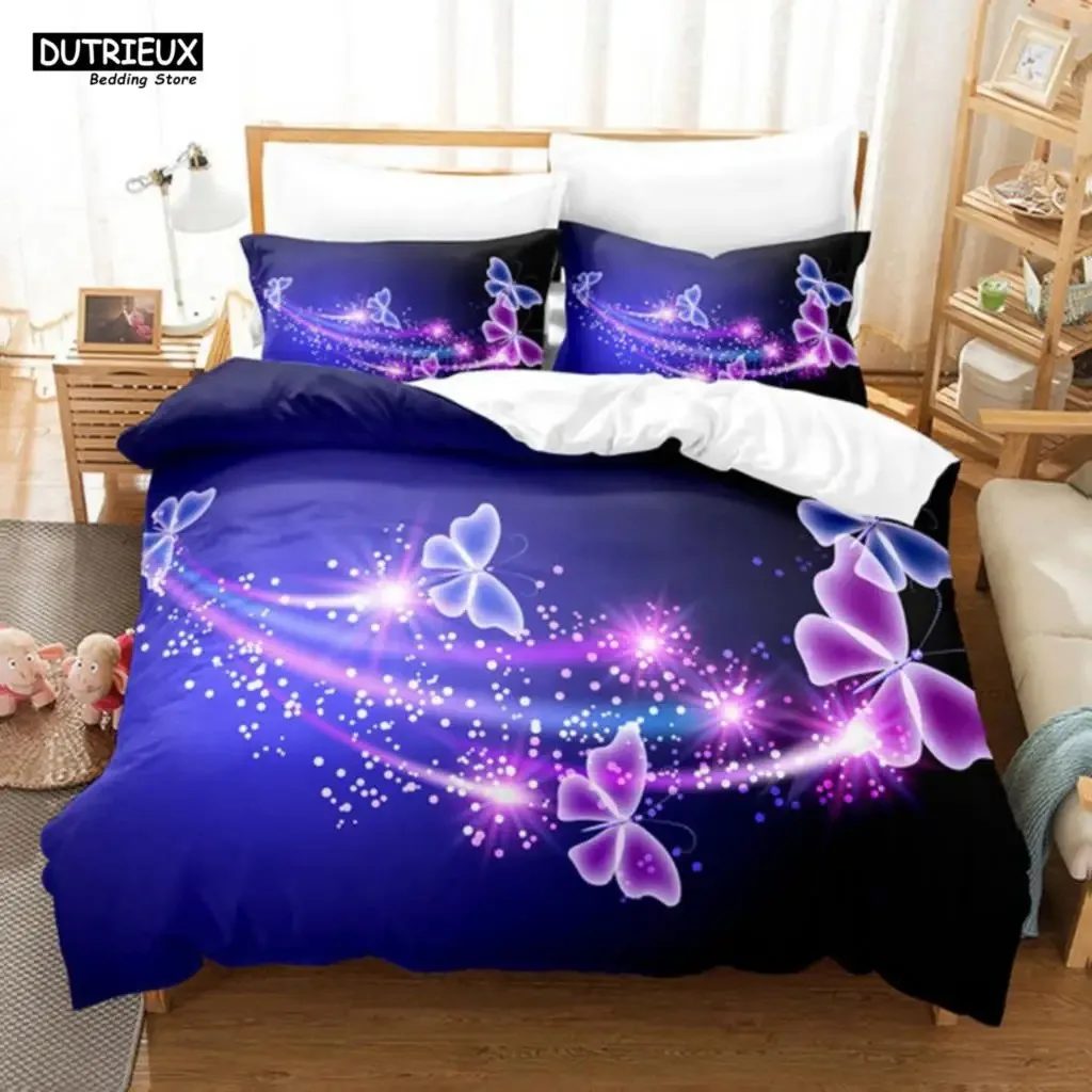Purple Flower Bedding Set Butterfly Bed Lin Double King Twin Full Wom