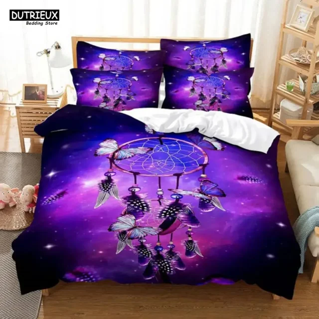 Purple Flower Bedding Set Butterfly Bed Lin Double King Twin Full Wom