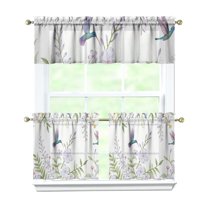 Purple Flower Bird 3-Piece Kitchen Curtains Set Kitchen Curtains Sets with Valance for Windows Rod Pocket Machine Washable Kitchen Decor(54"x18" 2x27.5"x24")