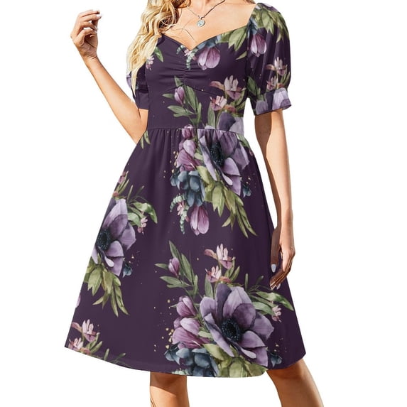 Purple Flower Bouquet in Watercolor Sleeveless Dress dress summer 2024 women dress women summer 2024 women evening