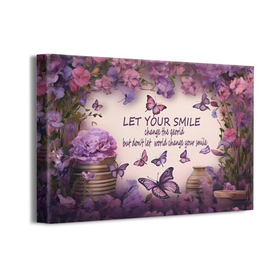 Purple Flower and Butterfly Canvas Decor Wall Art Motivational Rustic Pictures Wall Decor I Can Only Image Imagine Quotes Painting Canvas Print Decor for Office Bedroom Kitchen Dining Room 16x12