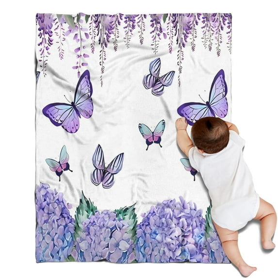 Purple Flower Butterfly Pattern Blanket,Comfortable Soft Flannel Throw Blanket,All Season,Warm Lightweight Blankets for Sofa Bed Couch Living Room Chair,30"x40"