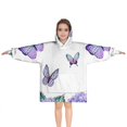 thumbnail image 1 of Purple Flower Butterfly Pattern Blanket Hoodies for Kids 6-13YR Oversize Wearable Blanket Hoodies for Boys Girls Teens, 1 of 7