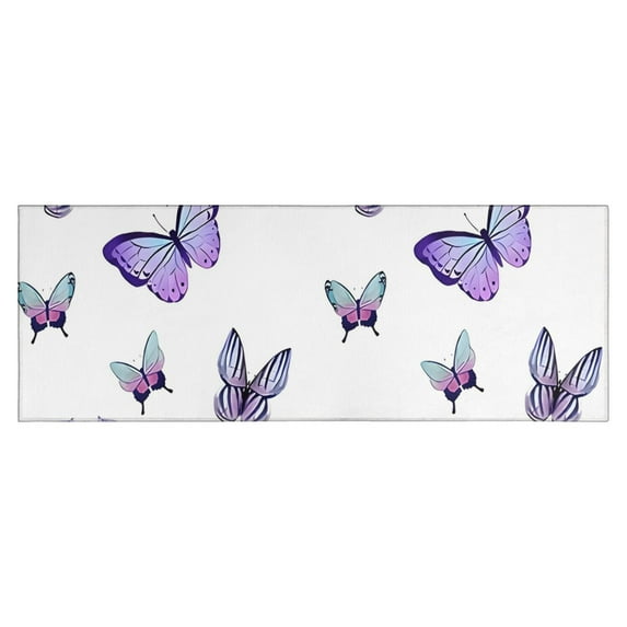 Purple Flower Butterfly Pattern Kitchen Rug Mat,Kitchen Runner Rugs Non Skid Washable,Decorative Kitchen Floor Mats for Kitchen,Sink,Laundry,17"X47"